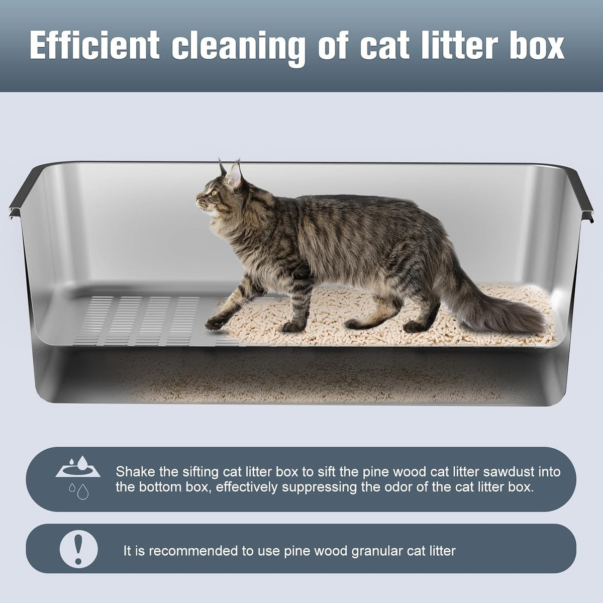 Stainless Steel Sifting Litter Box, for Pine Wood Pellet Cat Litter
