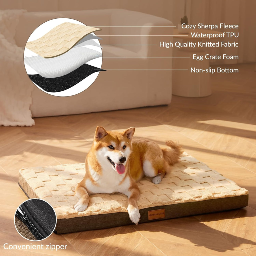 Patas Lague Orthopedic Large Dog Bed Washable Pet Crate Mat 36''X24'' Camel