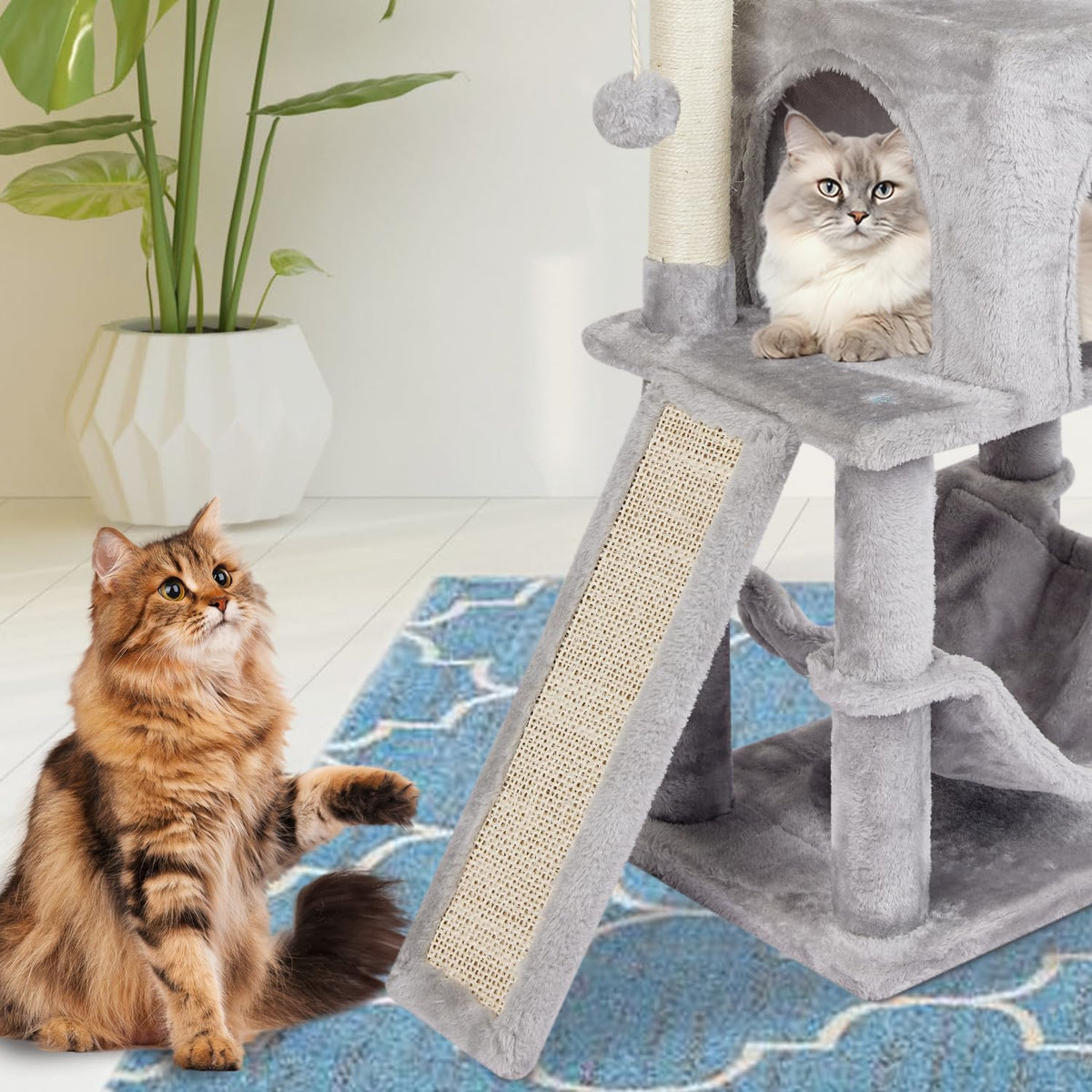 Cut Cat Tree Cat Tower Condo with Hammock Kittens Scratching Post Grey