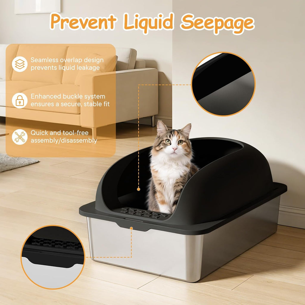 Stainless Steel Cat Litter Box, Large Metal Litter Boxes High Sides