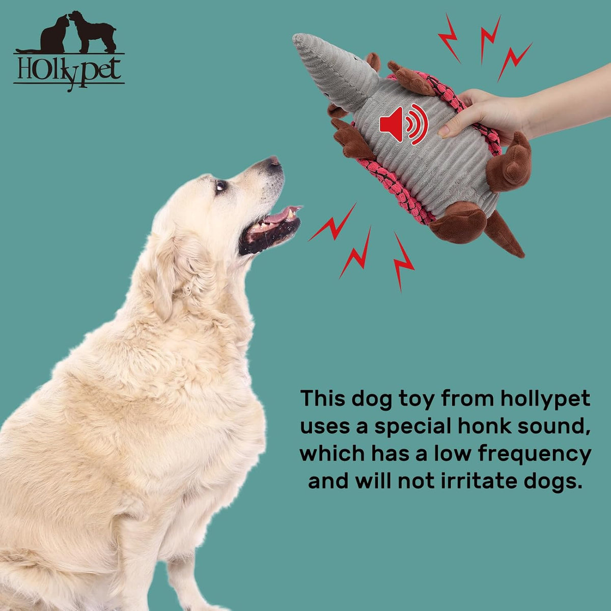 Hollypet Armadillo Squeaky Dog Toys for Medium Large Dogs, 10" | plush stuffed large dog squeak animal toy with unique grunt squeaker textured fabric for teeth cleaning toys