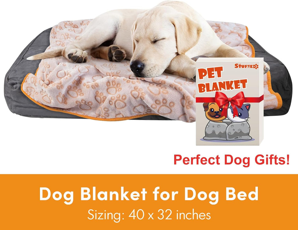 Stuffed Premium Soft Dog Blanket, with Flannel Beige Cute Paw Print, 32 * 40 inches, Cat Blanket Puppy Supplies Border Collie Puppy Gifts Essentials