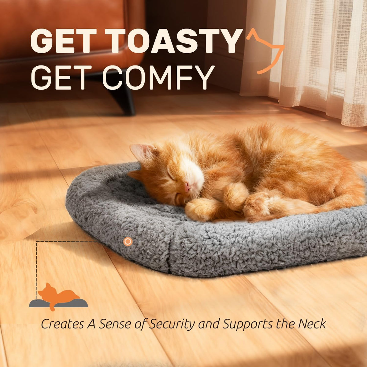 Mora Pets Self Warming Cat Bed Self Heating Pet Pad with Bolster and Foam