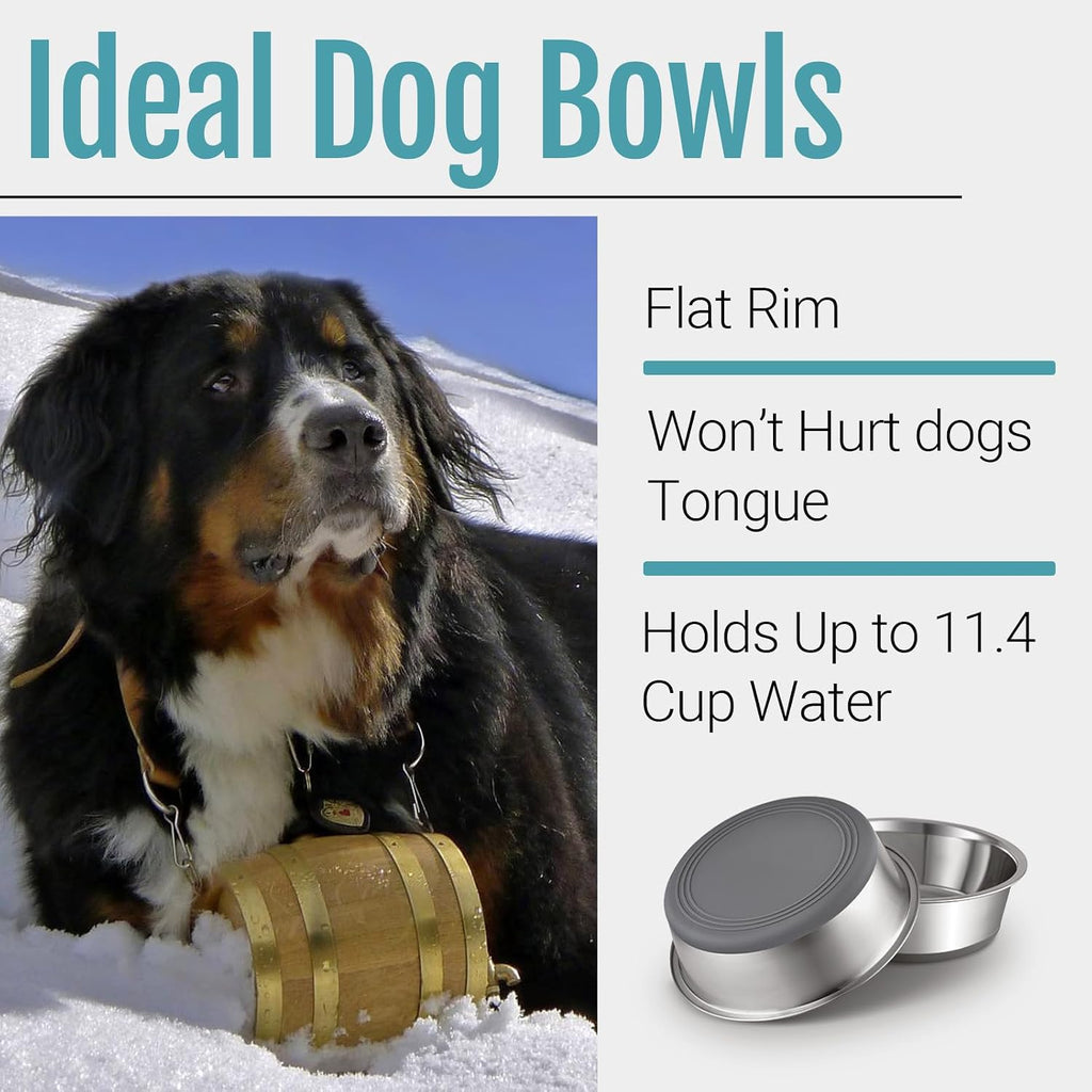 Nonslip Stainless Steel Dog Bowls, 11.4 US Cup, 2 Count | No slide silicone bottom, Dishwasher safe, Easy to clean, Stackable design 