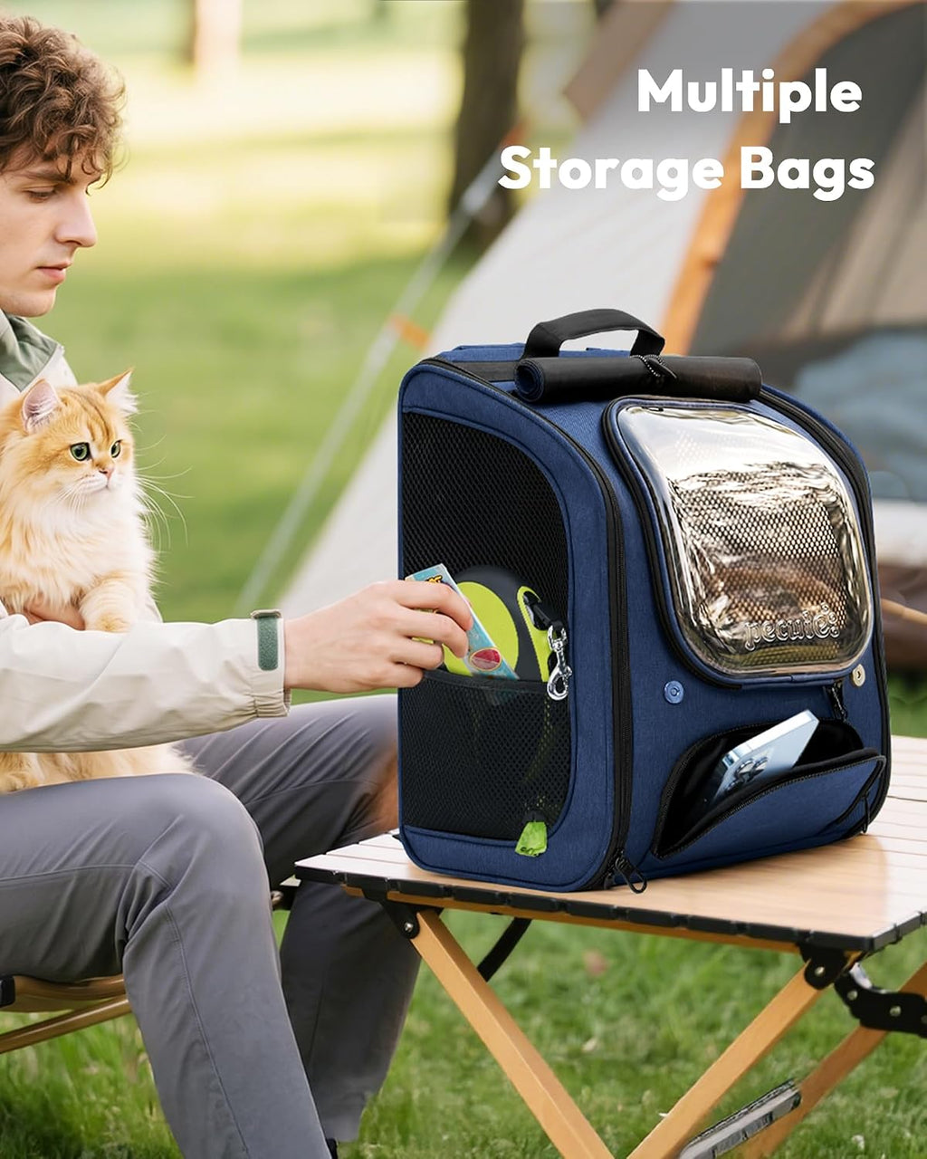 Pecute Cat Backpack Carrier,Large Space Cat Bubble Backpack,Ergonomic,Blue