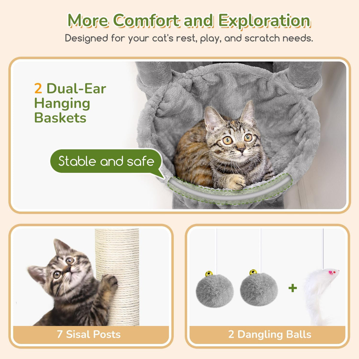 Globlazer 74in Heavy Duty Cat Tree Tower for Indoor Cats Large Adult, S74