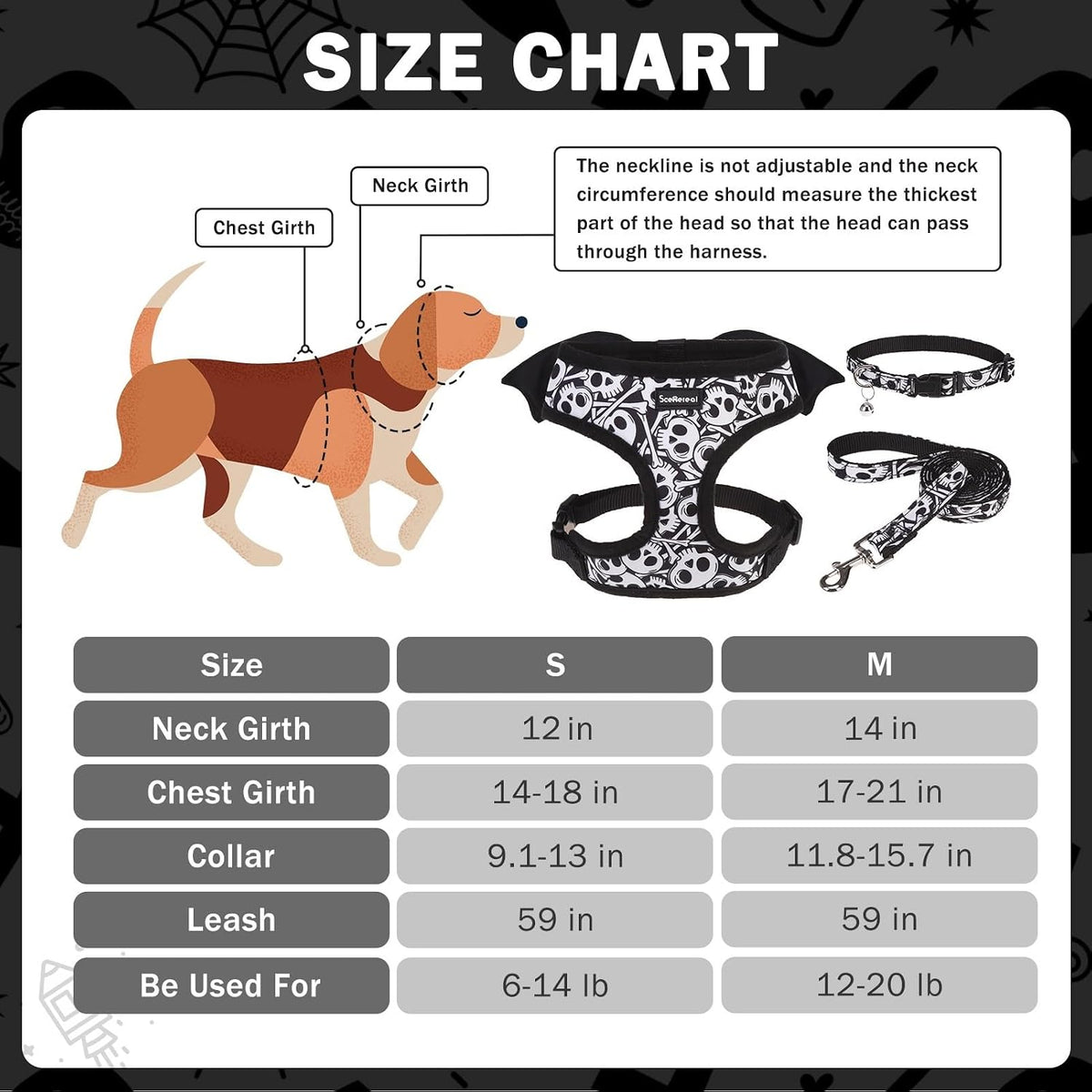 SCENEREAL Halloween Small Dog Harness and Leash Set with Bat Wings