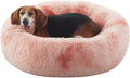 33 in Faux Fur Donut Dog Bed for Medium Plus Dogs,Tie-dye Pink