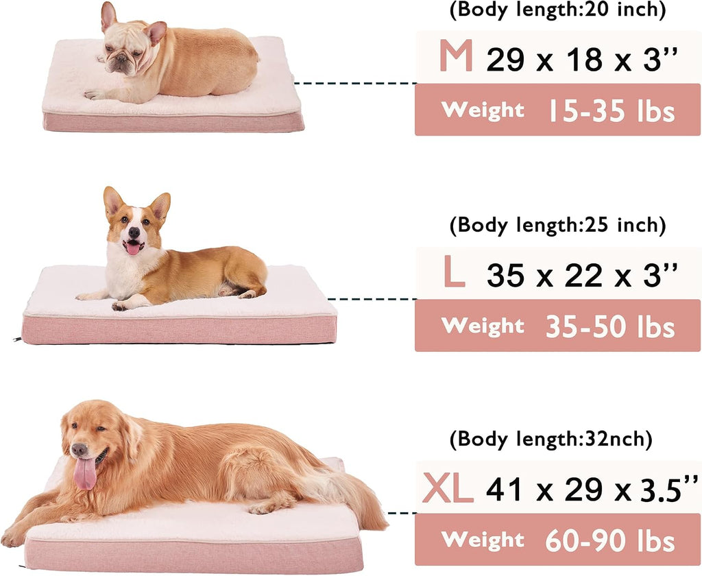 WATANIYA PET Memory Foam Orthopedic Large Dog Bed, Washable Dog Bed for Crate with Cooling Gel Mattress, Waterproof Liner and Plush Removable Cover for Extra Large Dogs (Pink)