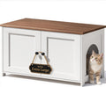 Hidden Cat Litter Box Enclosure Furniture, Extra Large, White&Brown
