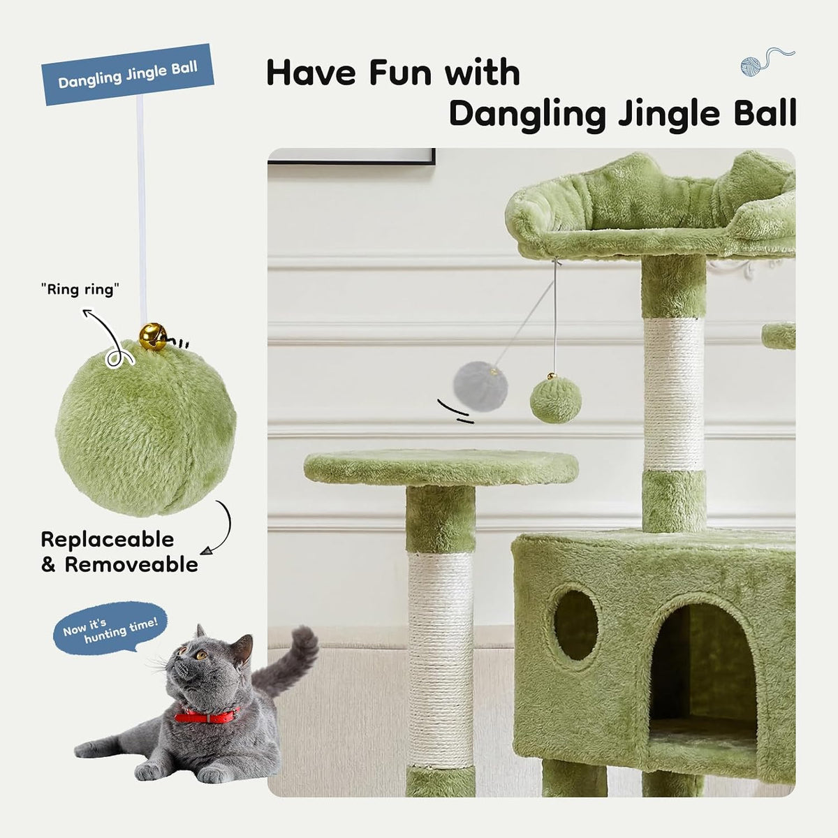54 in Cat Tree Tower with Natural Sisal Scratching Post