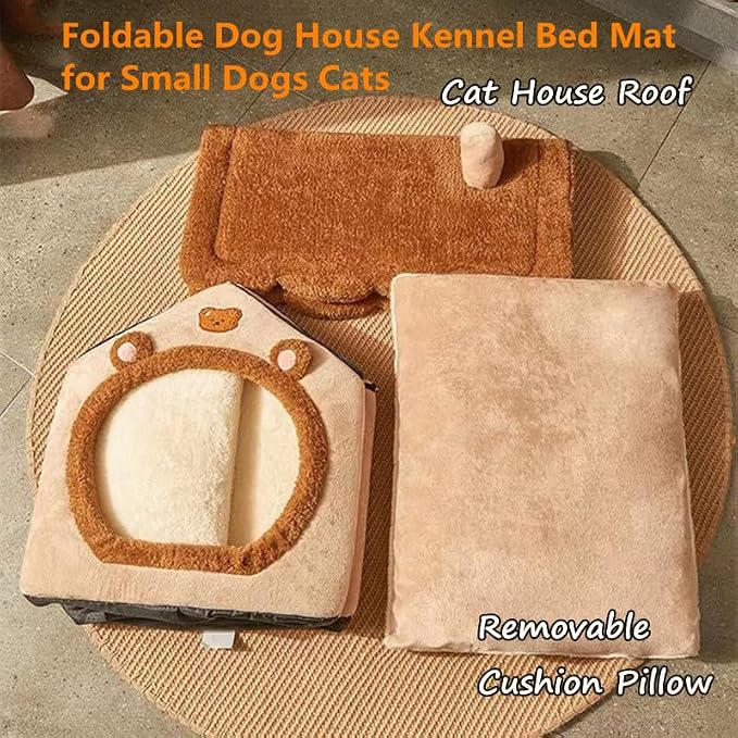 Cat Beds for Indoor Cats Small Dog,Cute Bear Cat Bed Cave Cat House