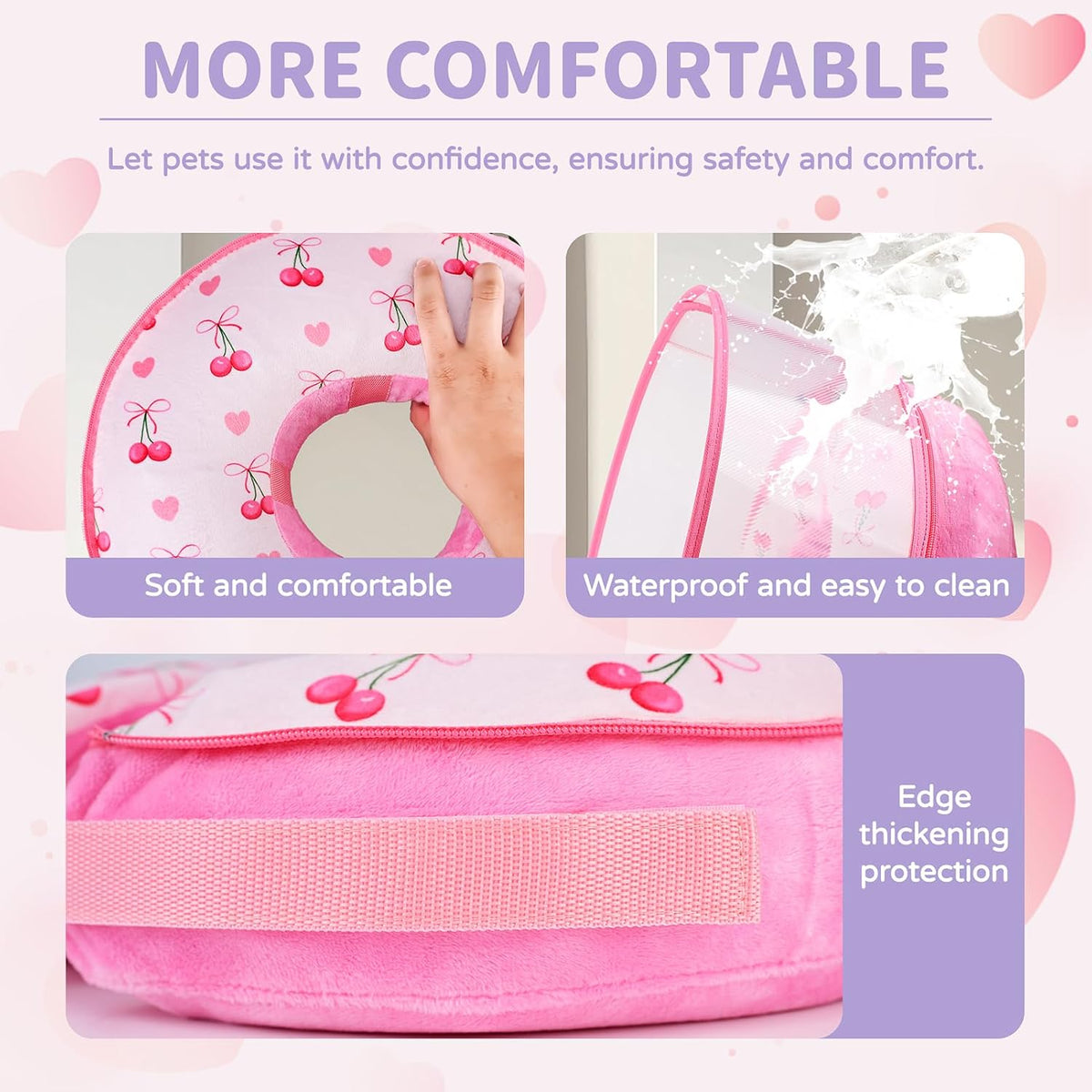 Inflatable Recovery Dog Cone Collar for Large Medium Dogs After Surgery, Soft Dog Donut Collar Adjustable Recovery Bone for Pets, Prevent from Biting & Scratching (Pink, M+)