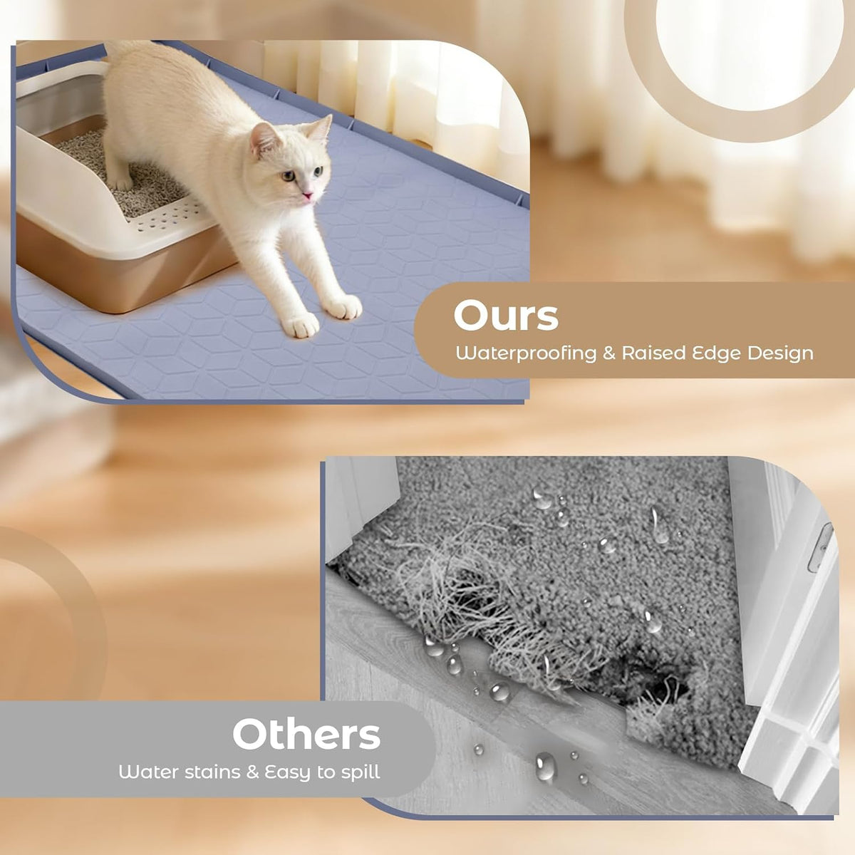34" x 22" Diamond Cat Litter Mat, Absorbent & Fast-Dry Silicone Litter Trapping Mat with Raised Edges, Extra Large Waterproof Pad for Kitty Litter Box, Grey