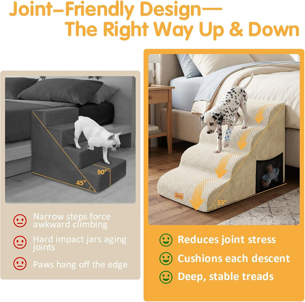 Topmart High Density Foam Dog Stairs 4 Tiers,Extra Wide Deep Pet Steps