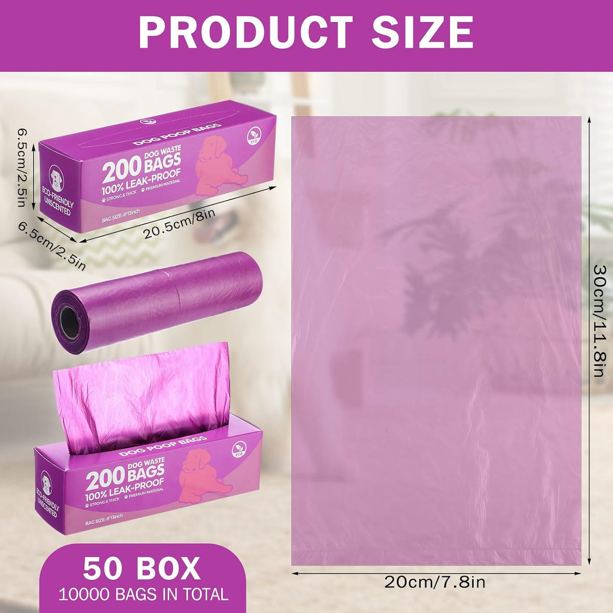 Harloon 6000 Ct Dog Poop Waste Bags, 30 Rolls Refills,Purple,12 X 8 Inches | Bulk Waste Bags for Walking Travel Park, Extra Thick Leak Proof, Doggie Poop Waste Bag Rolls Fit Dispensers, Puppy Cleanup