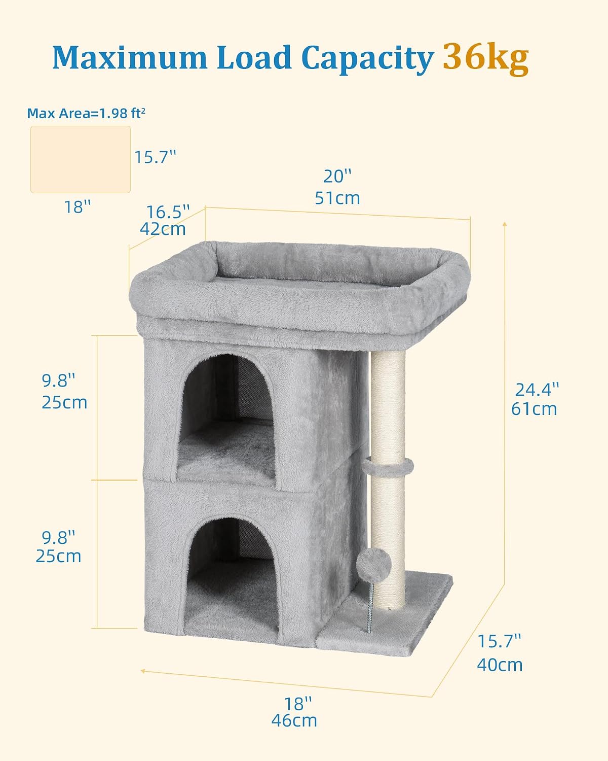 Aechonow Cat Tree for Large Cat,2 Cozy Cat Condo House for Large & Fat Cats