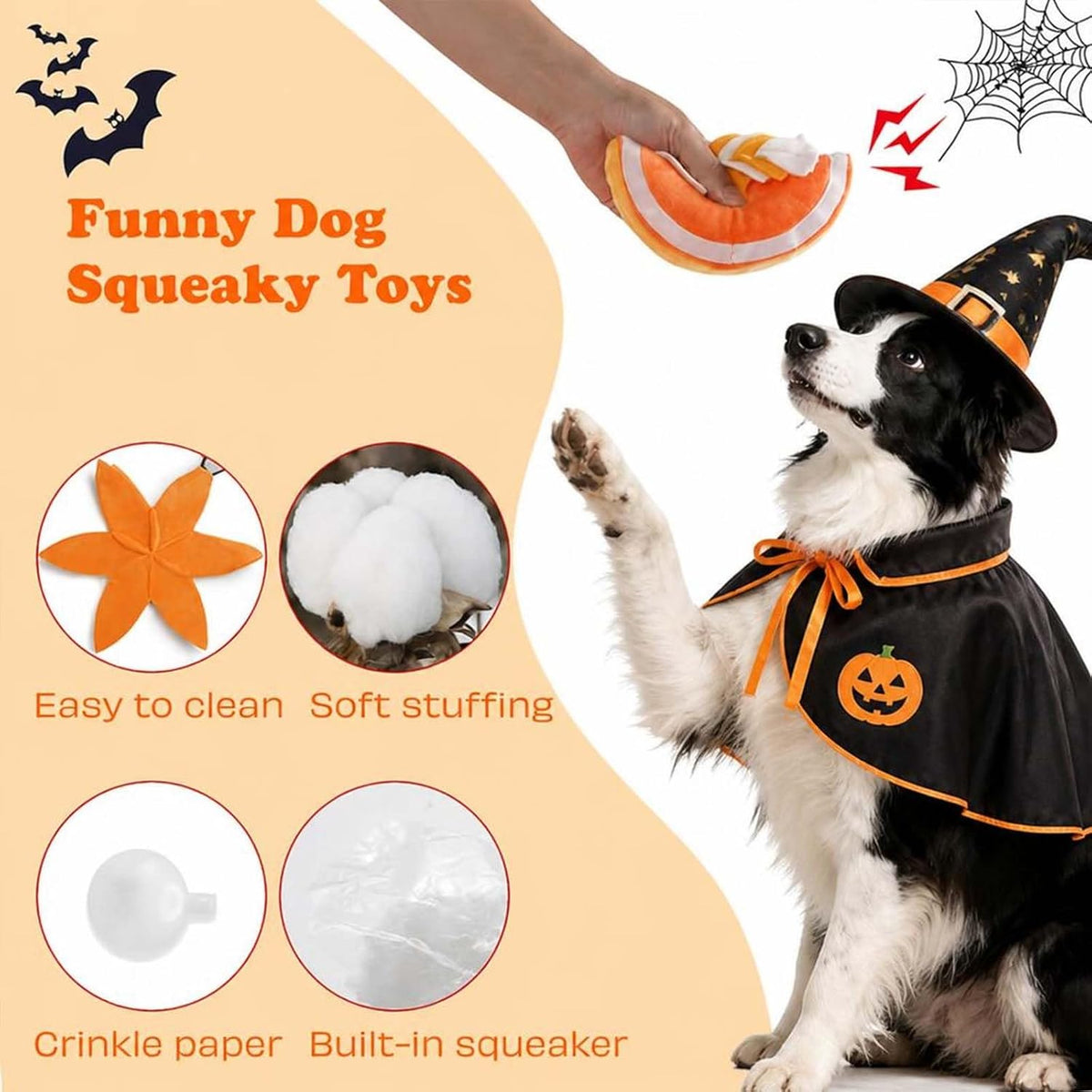 Nocciola Halloween Pumpkin Dog Toys, Hide and Seek Snuffle Plush Dog Toy for Small Dogs, Puppy Squeaky Toy with Crinkle Papers for Boredom
