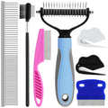 7 Pack Pets Grooming Brush Comb Kit,Double-Side Deshedding Dematting Dog Brush,Undercoat Rake for Dogs & Cats,with Metal Comb,Flea Comb,Open Knot Comb,Fine-Teeth Comb,Tear Stain Remover Comb