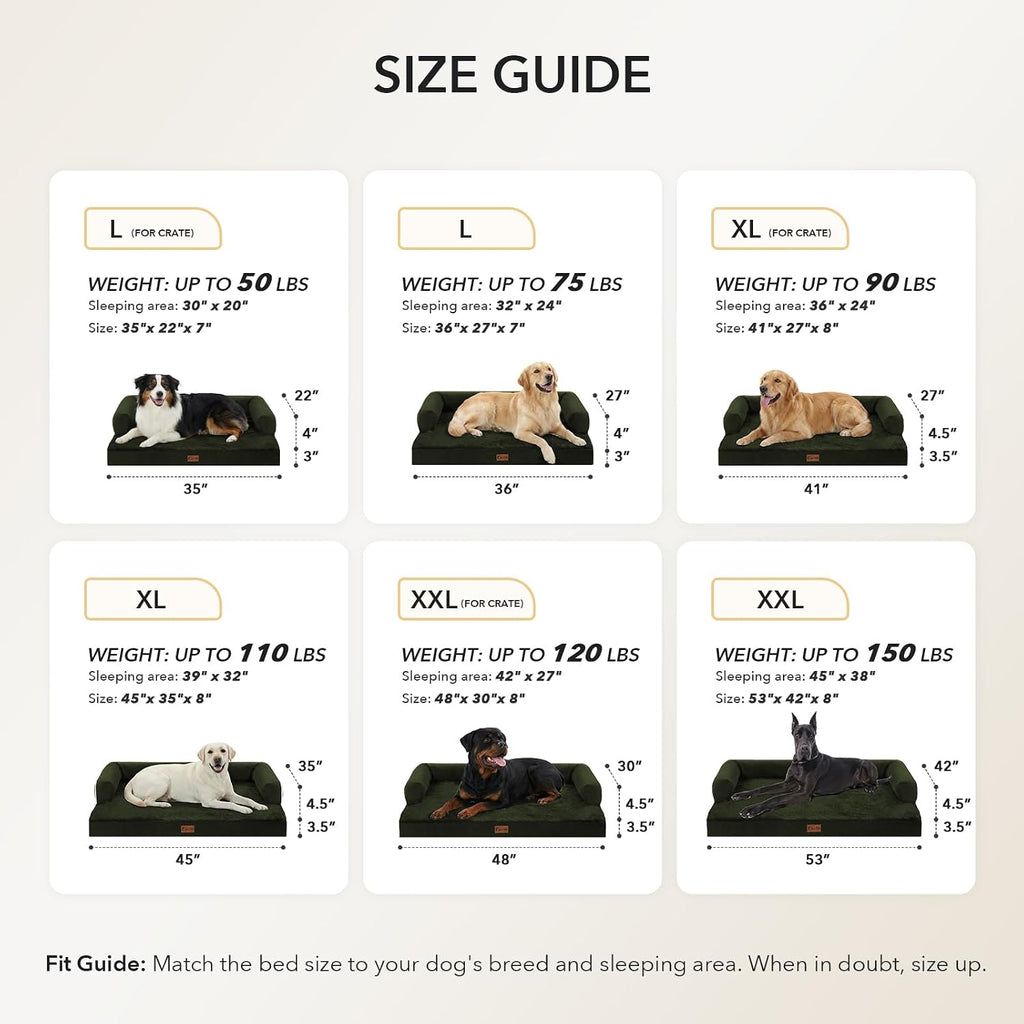 Orthopedic Dog Bed for Extra Large Dogs, 53x42in, Olive Green