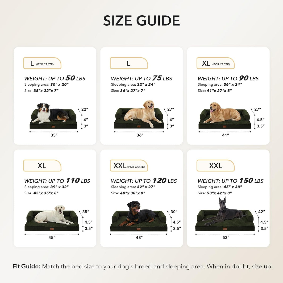 Orthopedic Dog Bed for Extra Large Dogs, 48x30in, Olive Green