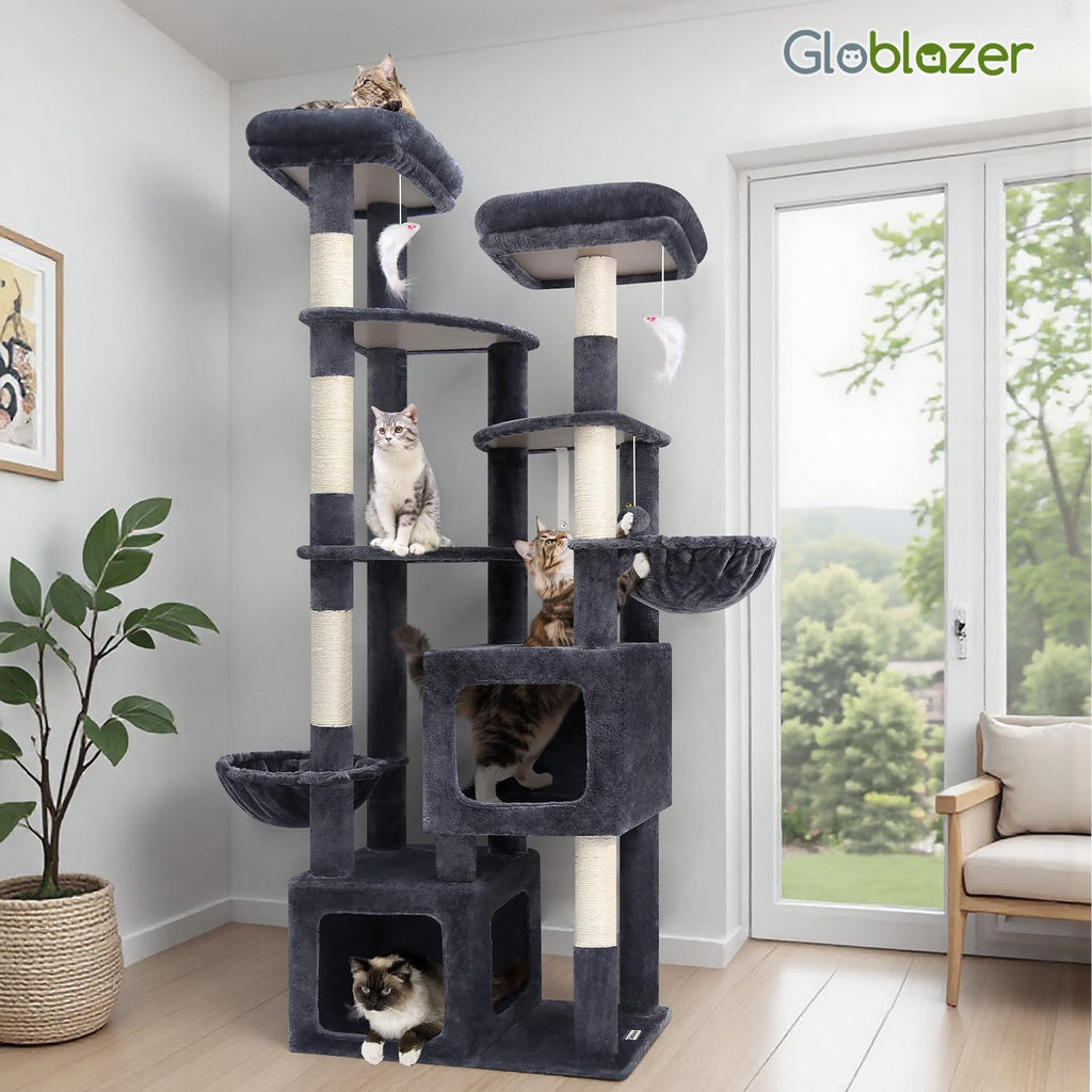 Globlazer S74E Pro Heavy Duty Maine Coon Cat Tree for Large Cats, Dark Grey
