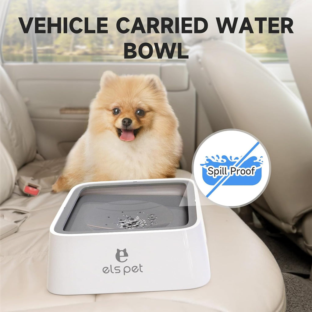 ELS PET Grey 70oz 2L No Spill Dog Cat Bowl Carbon Filter Water Dispenser | 70oz 2l, floating disk slow drink, activated carbon filter, dual spill proof, anti slip, dishwasher safe, medium large dogs 