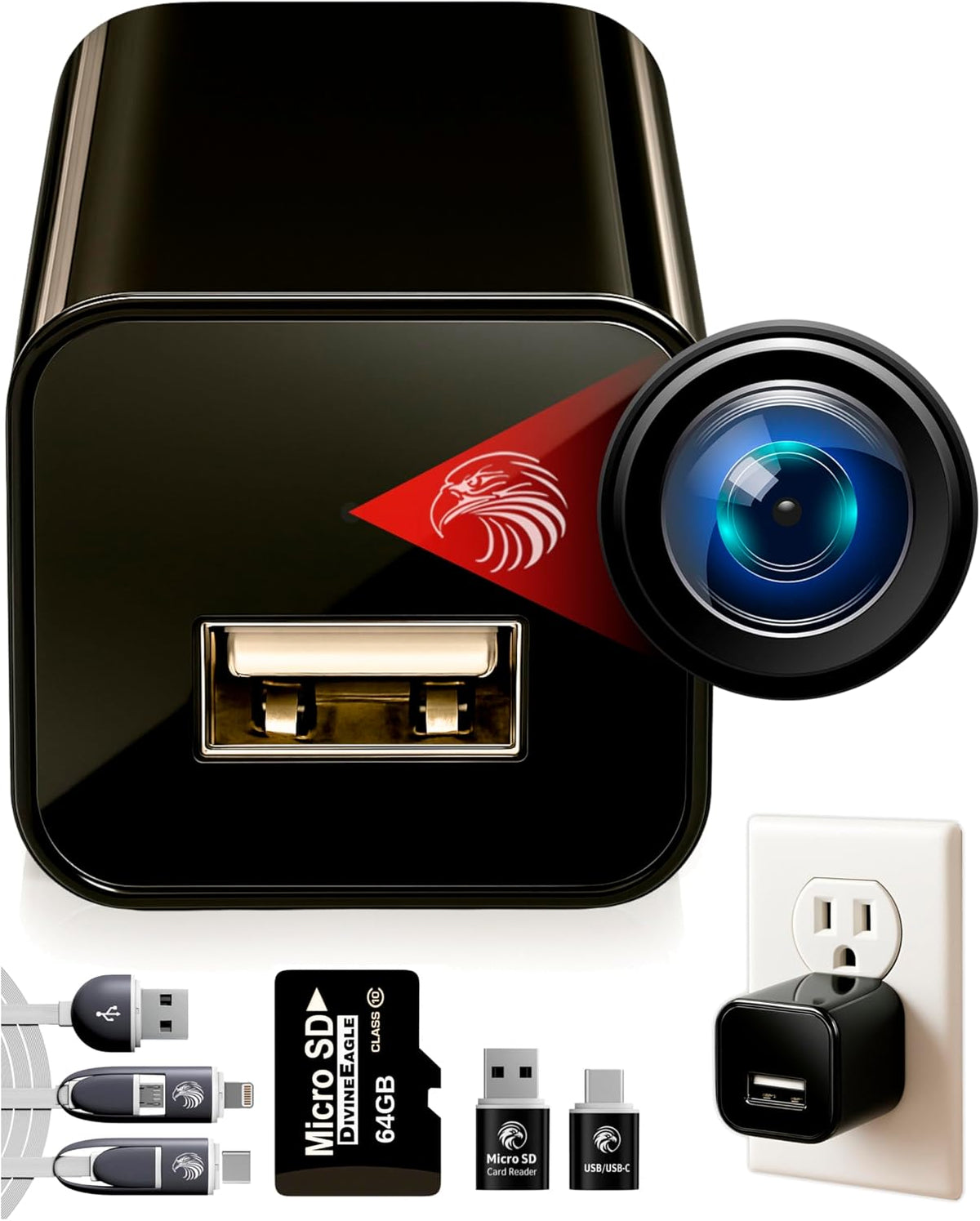 Plug-in Full HD Dome Camera - Premium Reliable 1080p Pet Cam with Motion Detection - Easy No-WiFi Setup & Data Protection - Ideal for Pet Nanny Use, with 64GB Card