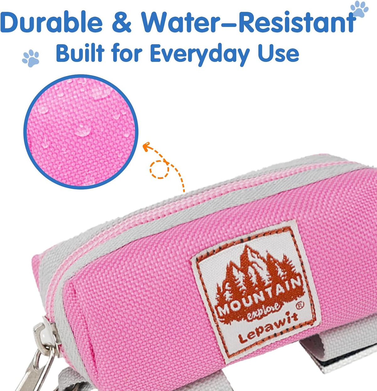 Dog Poop Bag Holder for Leash, Large-Capacity Canvas Pouch, Pink | Holds one bag roll, keys, treats, and small essentials with quick access, secure straps, and water-resistant canvas