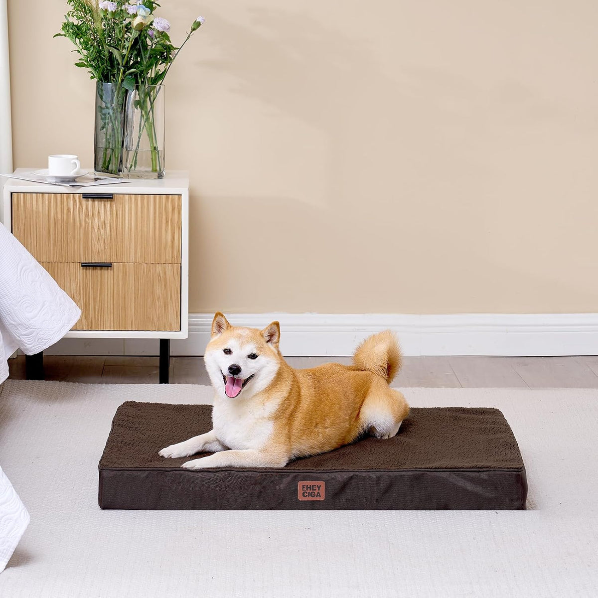 EHEYCIGA Orthopedic Dog Bed Large with Removable Washable Cover, 44IN Brown