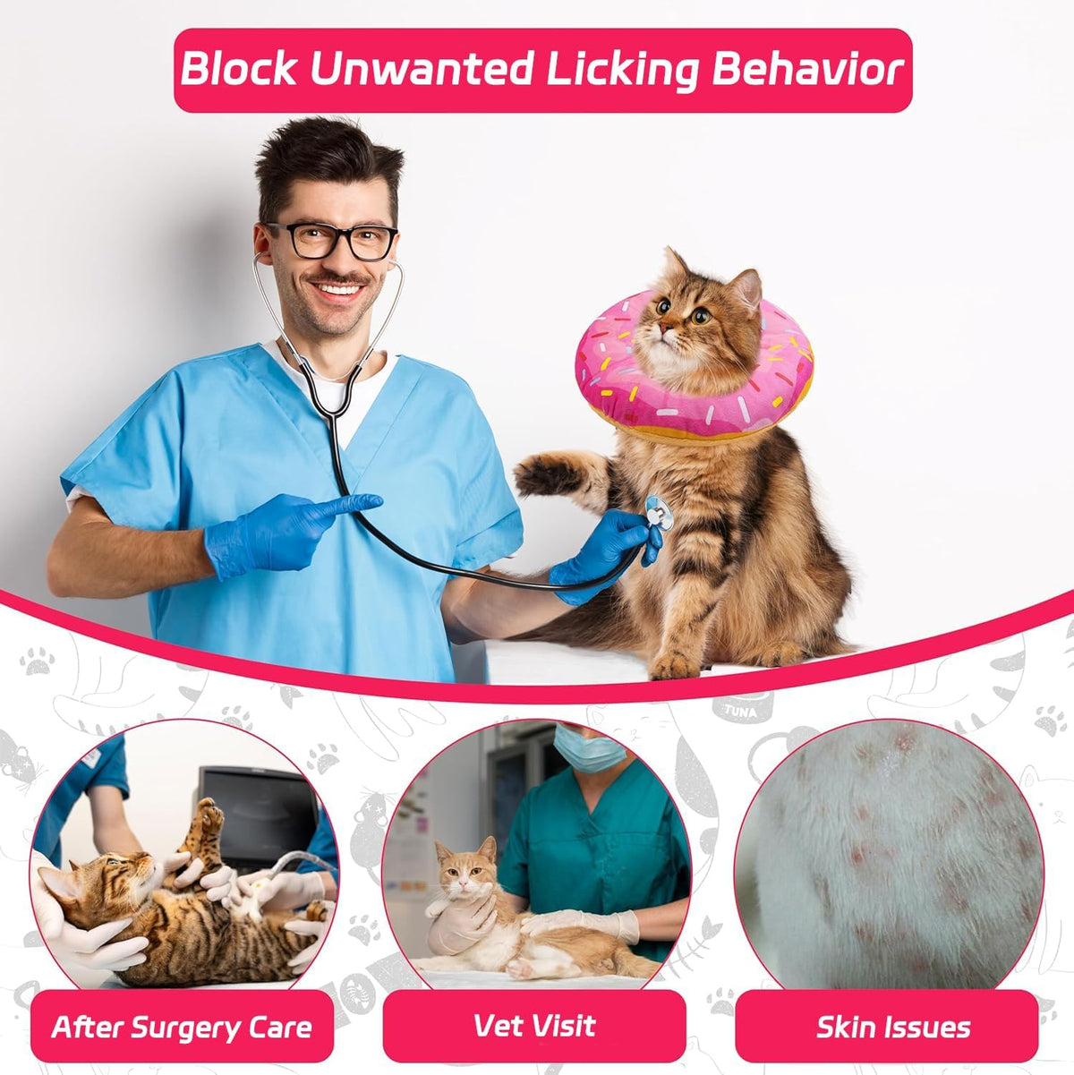Seyezo Cat Cone Collar Soft, Adjustable Cat Recovery Collars, Donut Pink, M