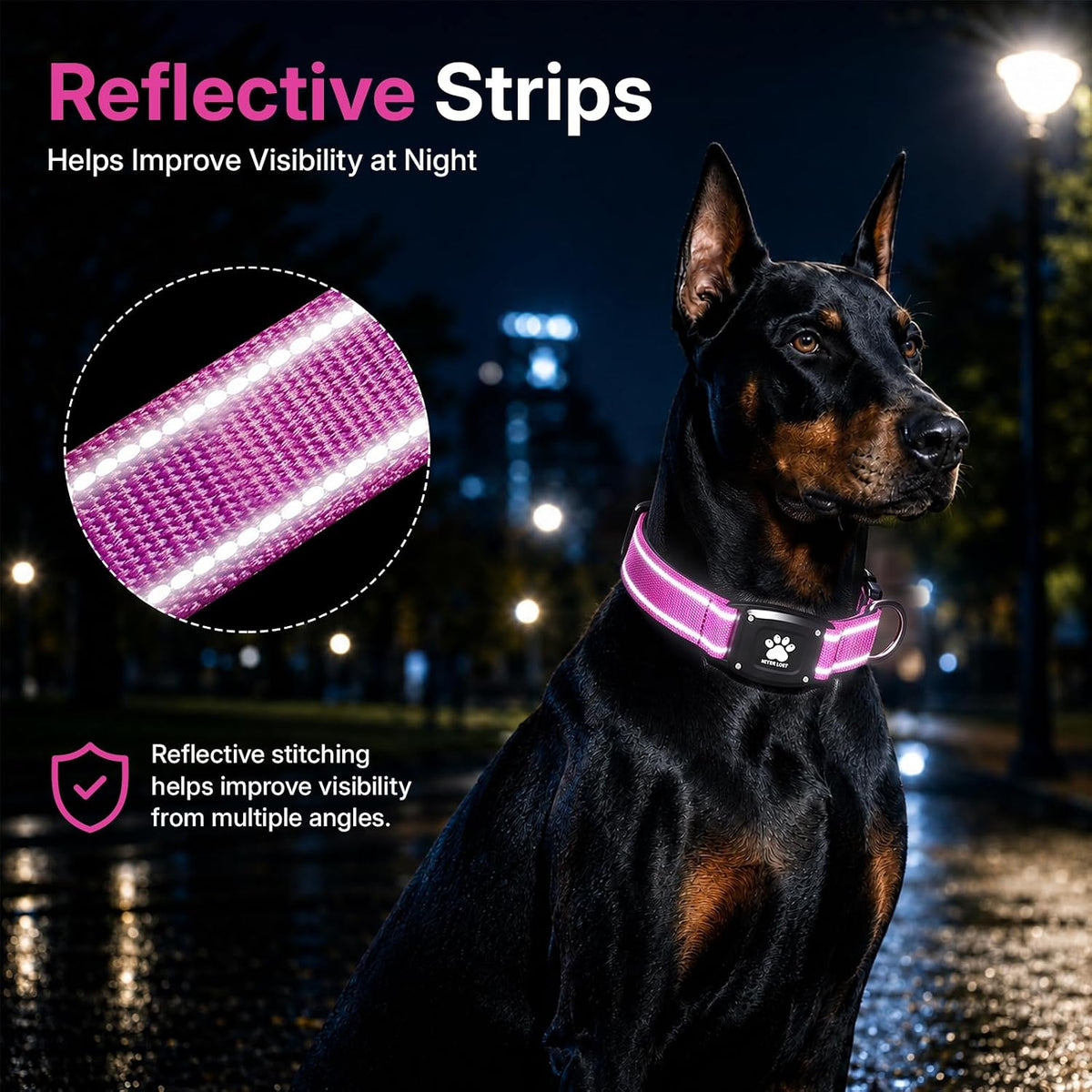 GPS Dog Collar with Tracker, Waterproof, No Monthly Fee, Hot Pink, S