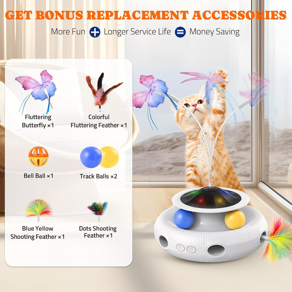 Pawtners Cat Toys, Automatic Interactive Kitten Toys for Indoor Cats, White
