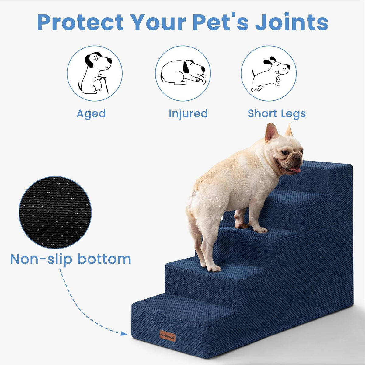 Aodisman Dog Stairs for High Beds 22.6" H, 5-Step Pet Steps for Small Dogs