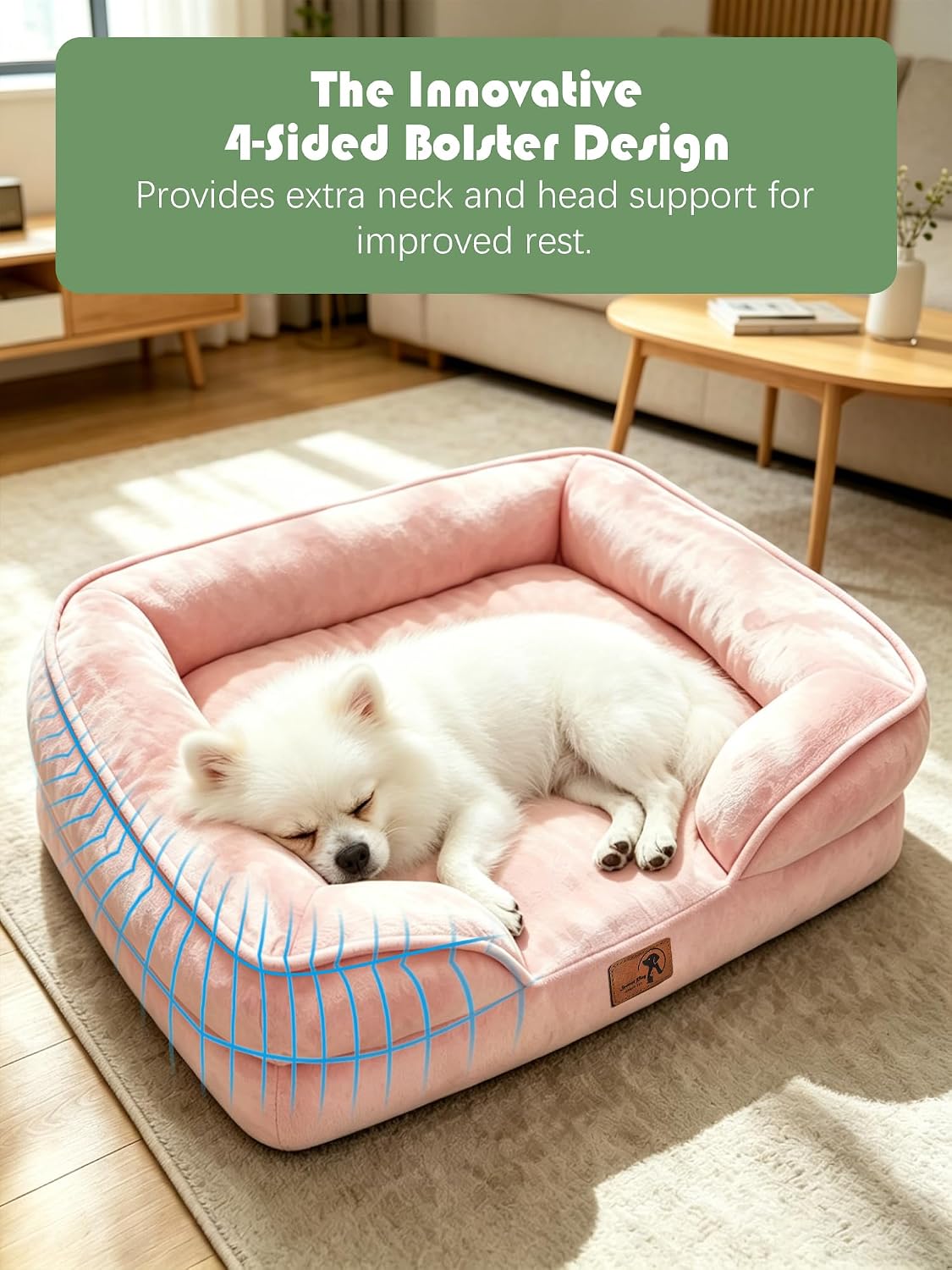 Spotted Play Orthopedic Dog Bed with Sides - Sofa Beds for Small Dogs, Supportive Foam Pet Couch Bed with Washable Removable Cover, Waterproof Lining and Non-Slip Bottom, Pink - S