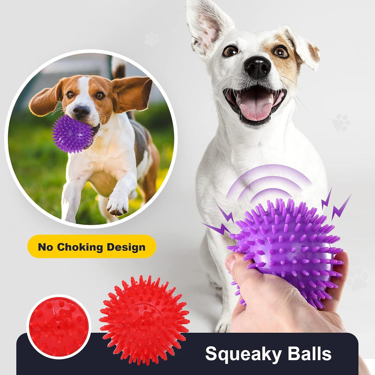 VITEVER 3 Colors 4.5” Heavy Duty Squeaky Dog Toy Balls for Medium Large Dogs, Dog Chew Toys for Teething, Spiky Balls for Aggressive Chewers, Durable Toys for Teeth Cleaning and Training