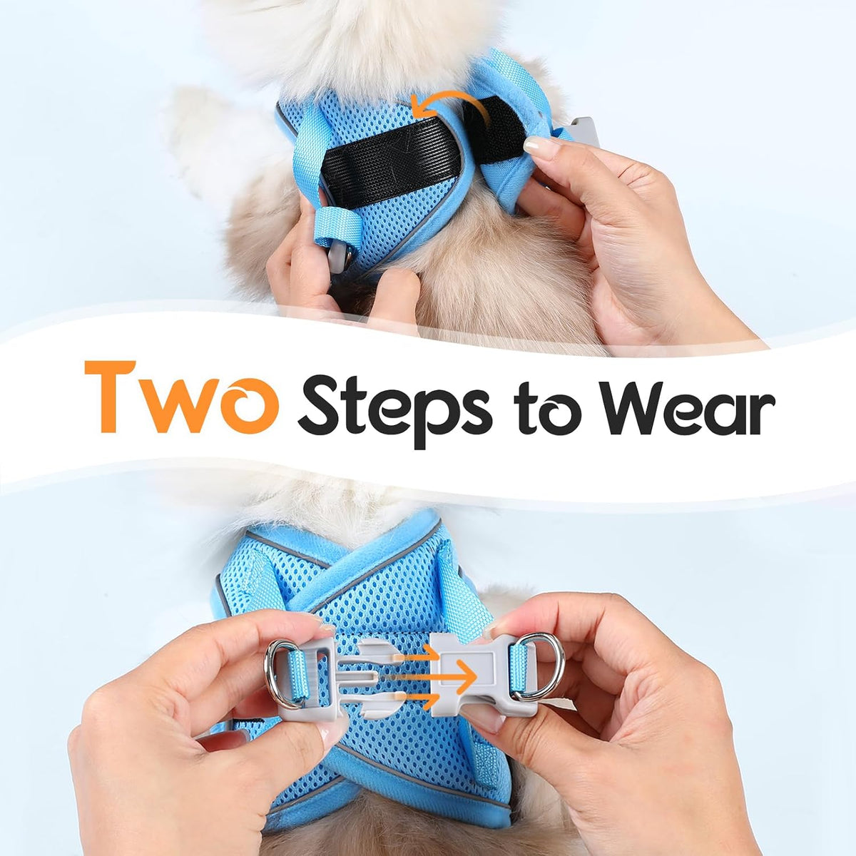 Dooradar Cat Harness and Leash Set, Easy-on Vest, Orange & Blue