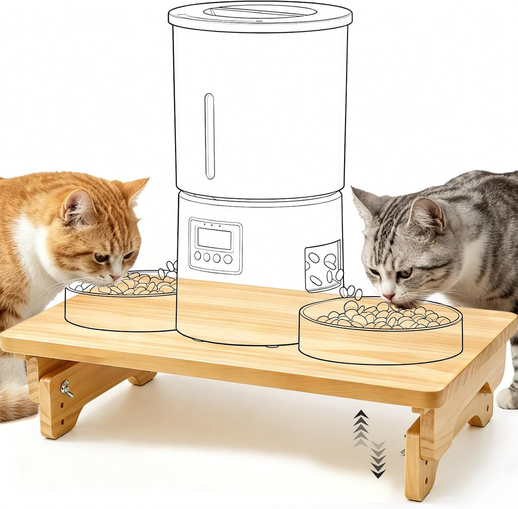 SZEE Adjustable Cat Food Stand, for Rectangular 2-Bowl Automatic Cat Feeder