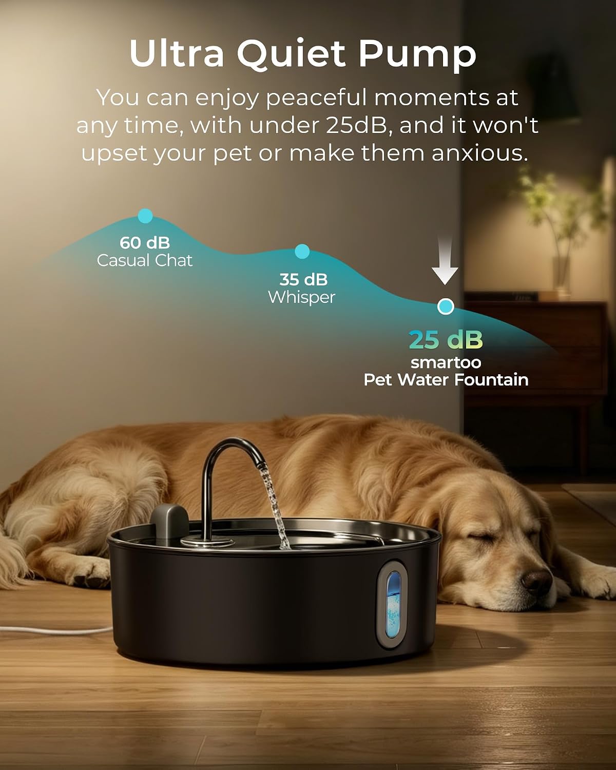 Smartoo 7L/236oz Stainless Steel Large Dog Water Fountain Matte Black