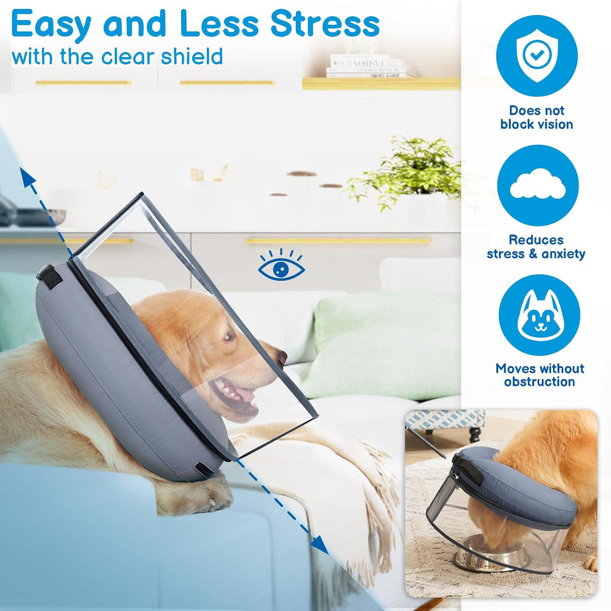BARKLESS Dog Donut Cone for Medium Dogs with Transparent Shield Inflatable