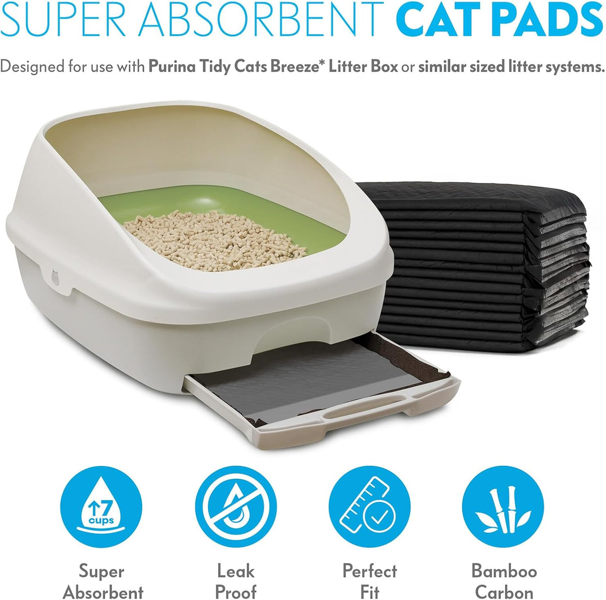 Paw Inspired Cat Pads, Generic Refills for Tidy Cats Breeze Litter Box System, Disposable Kitty Litter Liners for Easy Cleaning, Super Absorbent Pee Pads, 16.9 x 11.4 Inch (Carbon, 20 Count) | Generic Refills for Tidy Cats Breeze Litter Box System, Sup...