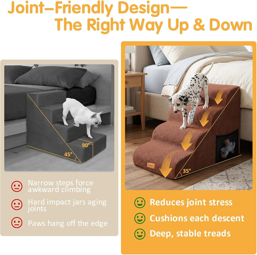Topmart High Density Foam Dog Steps 4 Tiers, Extra Wide Deep Pet Steps