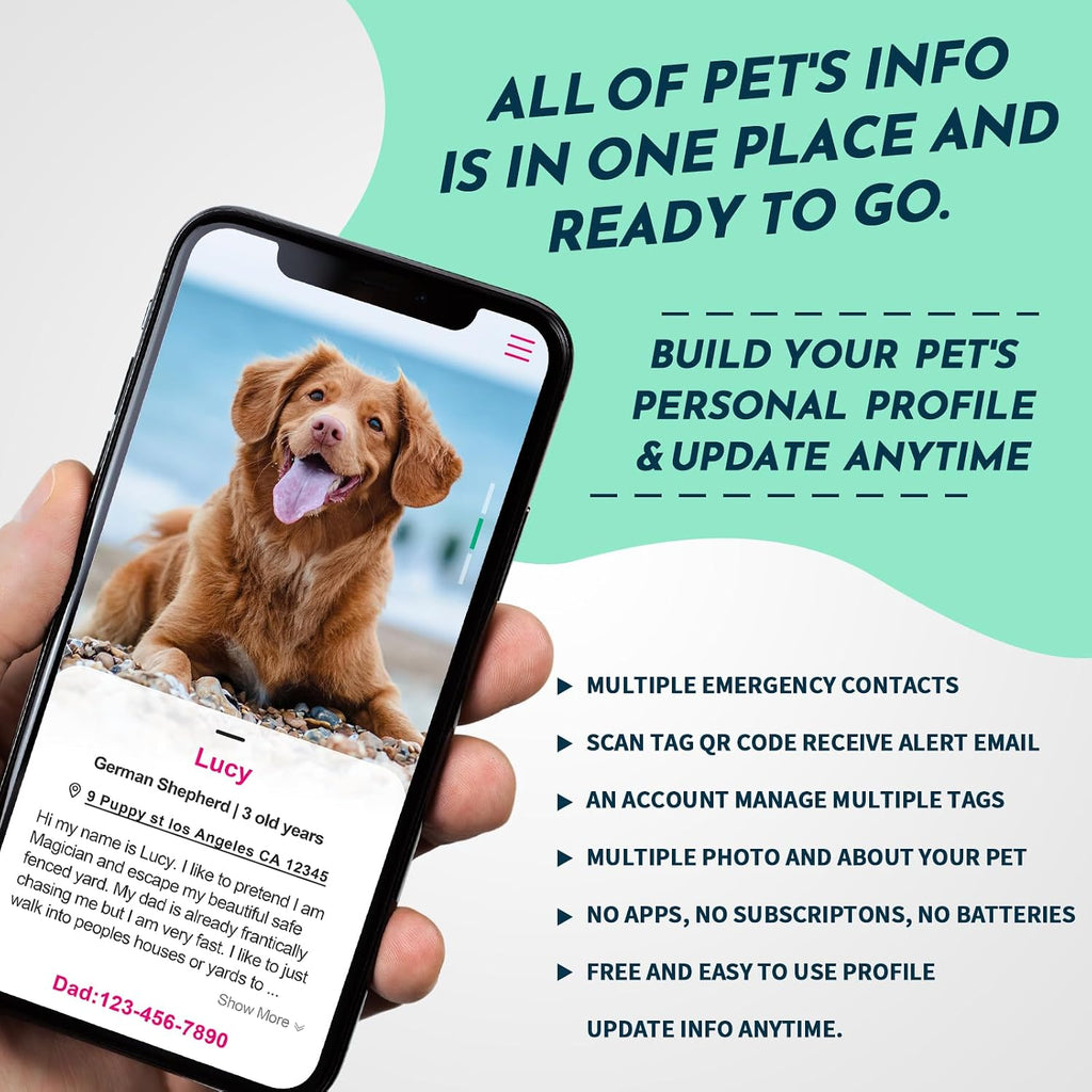 MYLUCKYTAG QR Code Pet ID Tags Dog Tags - Pet Online Profile - Scan QR Receive Instant Pet Location Alert Email, 1.2 inch, Red Paw