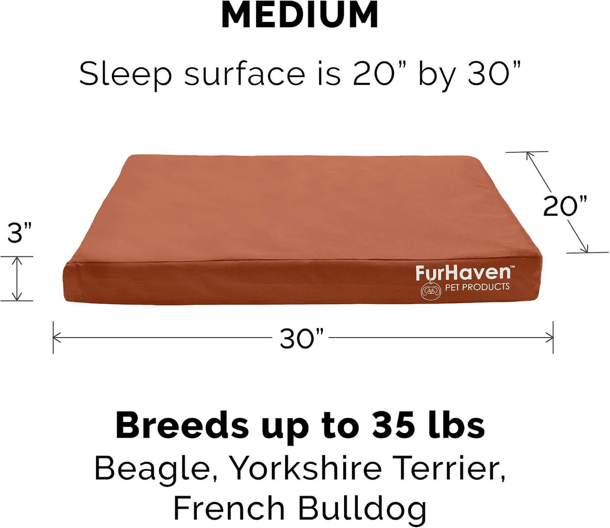 Furhaven Replacement Dog Bed Cover Water-Resistant Indoor/Outdoor Logo Print Oxford Polycanvas Mattress, Washable - Chestnut, Medium