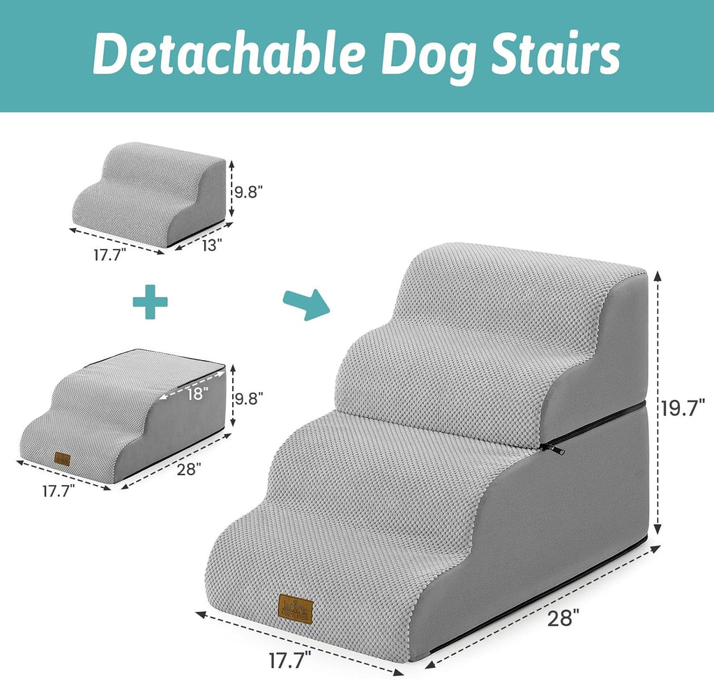 COZY KISS Detachable Small Dog Stairs 19.7" H, Wide Pet Step for Bed, Grey