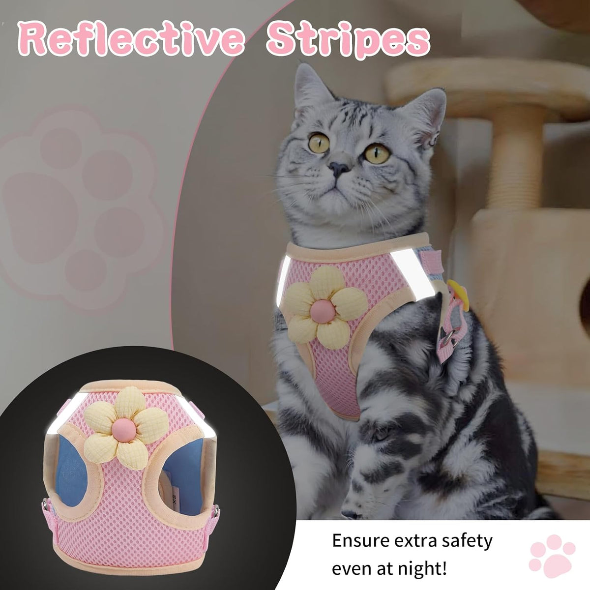Cat Harness and Leash Set, Escape Proof Soft Vest Walk Pink M