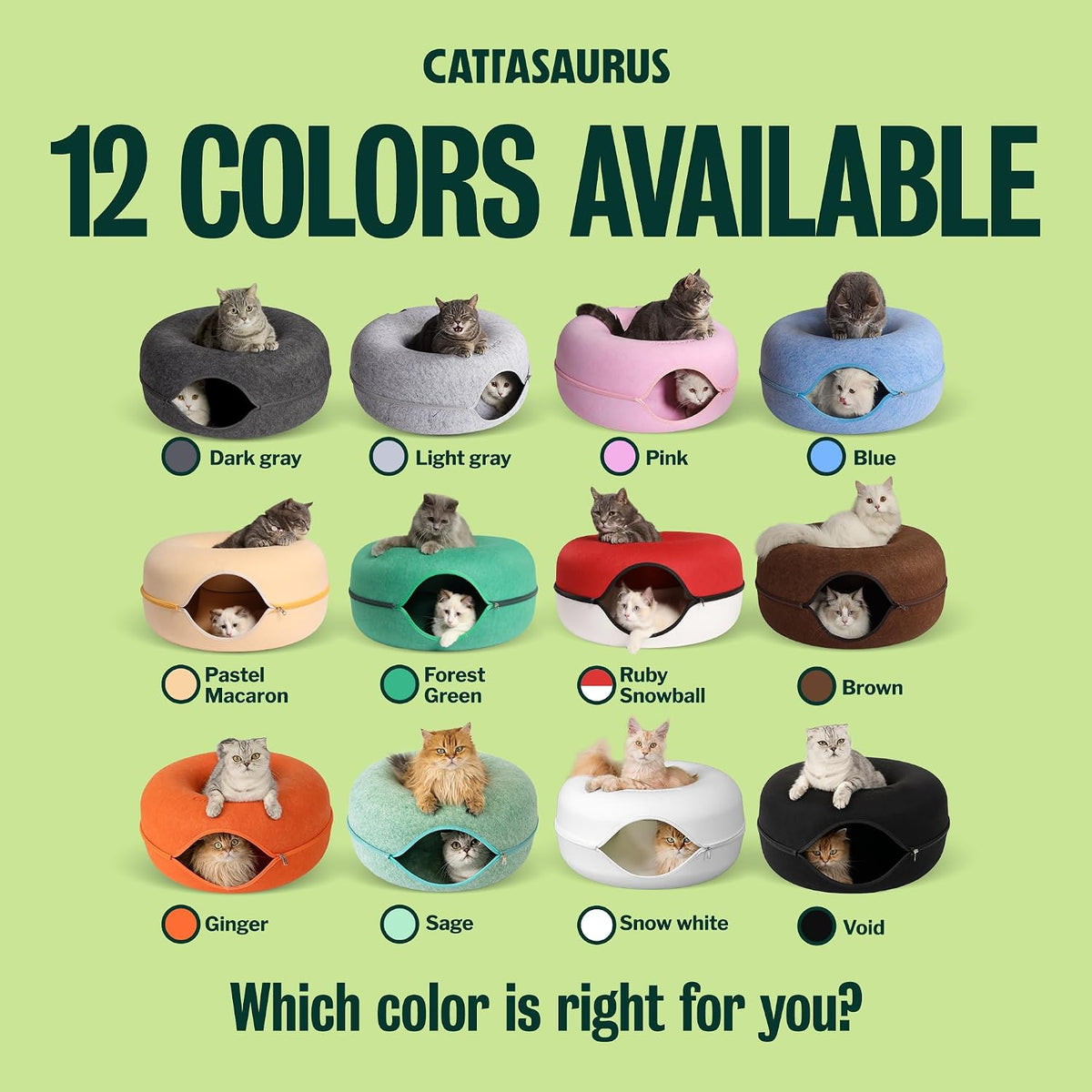 Cattasaurus Peekaboo Cat Cave Donut for Multiple & Large Cats up to 30-45 lbs, 3-in-1 Self Warming Cat Bed, Tunnel & Scratcher for Indoor Cats, Washable & Detachable Small Dog Bed (Brown, Large)