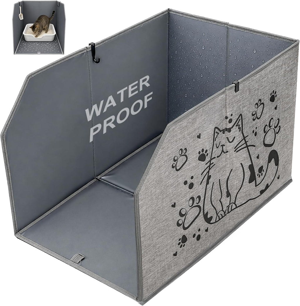 Lawei Waterproof Cat Litter Box Enclosure Splash Guard with Removable Mat and 2 Hooks, Foldable Open-Top Litter Box Enclosure with High Sides, Anti-Leakage Kitty Litter Box Cover Shields, 24x16x16 in