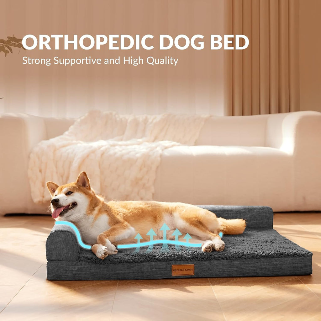 Patas Lague Orthopedic Large Dog Bed Washable Pet Sofa Bed 42X28 Dark Grey