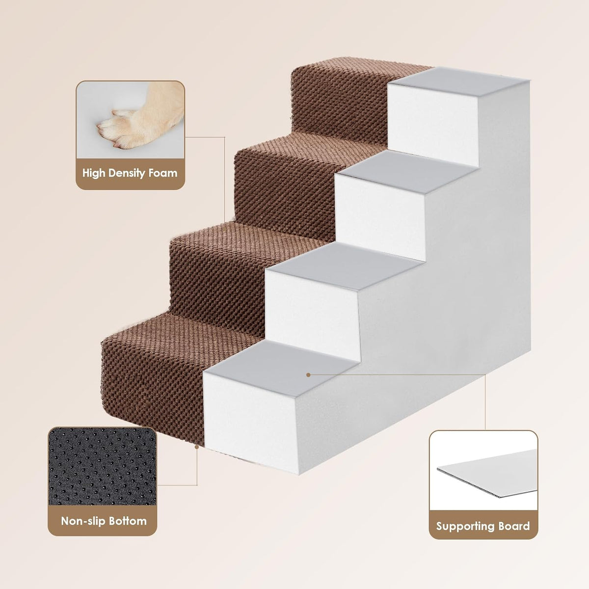 EHEYCIGA Dog Stairs for Bed 18" H, 4-Step Dog Steps for High Bed, Brown